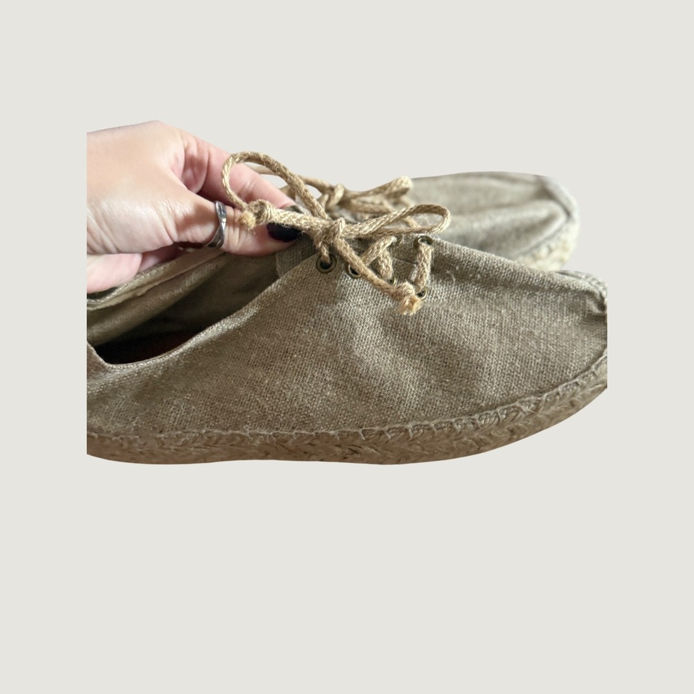 Nine West Tan Canvas Lace Up Espadrille Flats Women Size 9 Casual Summer Shoes